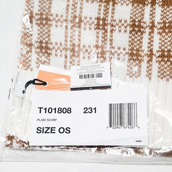 Timberland New mustardy tan & cream Buffalo Plaid Scarf - Picture 5 of 7